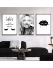Modny plakat rzęsy usta tworzą obraz na płótnie czarne białe plakaty i druki Nordic Wall Art zdjęcia do salonu
