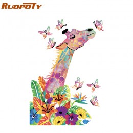 RUOPOTY ramka na zdjęcia żyrafa ręcznie malowany obrazek według numerów zestaw kolorowanie według numerów Modern Wall Art Pictur