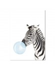 Dziecko zwierząt niebieski bańka plakat przedszkole płótno ścienne drukowany obraz Zebra żyrafa malarstwo Nordic dzieci obraz do