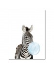 Dziecko zwierząt niebieski bańka plakat przedszkole płótno ścienne drukowany obraz Zebra żyrafa malarstwo Nordic dzieci obraz do
