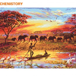 CHENISTORY Słońce zachód słońca zrób to sam Malowanie numerami Krajobraz Nowoczesne malarstwo ścienne Malarstwo na płótnie Ręczn