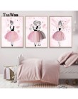 TaaWaa akwarela różowa księżniczka plakaty i druki baletnica Wall Art styl skandynawski malarstwo zdjęcia dla dziewczynek wystró