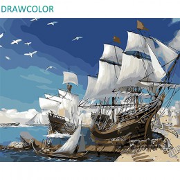 SDOYUNO 40x50cm malowanie numerami statek malarstwo cyfrowe łódź krajobrazowa na jaskiniach bezramowe DIY zdjęcia według numerów