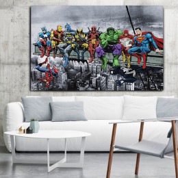 MUTU Superheros Marvel DC Comics wieżowiec Pop Hot nowy Top nadrukowany plakat artystyczny jedwabne światło na płótnie malarstwo