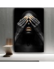Czarna ręka i złota usta nago kobieta obraz olejny na płótnie Cuadros plakaty i druki afrykański obraz ścienny do salonu