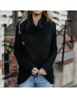 2019 jesienno-zimowa moda damska dzianinowy sweter guziki luźne swetry płaszcz ciepły wysoki kołnierz nieregularny sweter Plus r