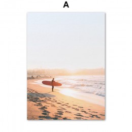 Morze plaża fala dziewczyna deska surfingowa ściana krajobrazowa płótno artystyczne malarstwo Nordic plakaty i druki zdjęcia ści