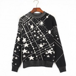 Retro Galaxy wzór gwiazdy sweter kobiet w stylu Vintage z długim rękawem swetry 2020 jesień zima panie żakardowe swetry swetry C