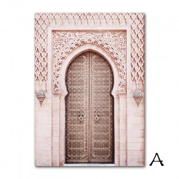Stara brama muzułmańska plakat na ścianę dla muzułmanów sztuka plakaty na płótnie różowa piwonia kwiat sztuka obrazy dekoracje ś