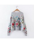 [EAM] 2020 wiosna jesień wokół szyi z długim rękawem kwiat haftowane drutach ciepły luźny sweter Pollovers kobiety moda V74702