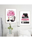 Magazyn mody ścienne wydruki artystyczne wysokie obcasy i szminka Vogue obraz plakat różowe kwiaty płótno malarstwo pokój dziewc