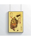 Japoński samuraj kot tatuaż kot plakat retro klasyczna ściana sztuka obraz drukowany salon dekoracja sypialni naklejki ścienne