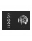 Minimalistyczna pełni księżyca sztuka plakatu czarne białe nadruki z fazami księżyca układ słoneczny obraz na płótnie malarstwo 