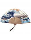 Jedwabny wentylator ręczny Fuji Kanagawa Waves japoński składany wentylator podręczny wiatrak akcesoria ślubne dekoracje prezent