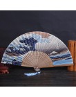 Jedwabny wentylator ręczny Fuji Kanagawa Waves japoński składany wentylator podręczny wiatrak akcesoria ślubne dekoracje prezent