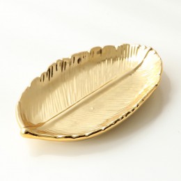 Gloden ceramiczne liście płyta liść drzewa biżuteria przekąski deser srebrna taca różowe złoto ceramika biżuteria emalia ozdoba 