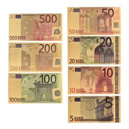 7 sztuk 5 10 20 50 100 200 500 EUR złote banknoty w 24K złoto fałszywe papierowe pieniądze na kolekcję banknotów Euro