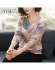 YISU sweter kobiet 2019 jesień zima moda nowy liść drukowane sweter z długim rękawem luźne Swetry z dzianiny pullover kobiety