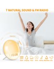 Obudź światło Sunrise Alarm symulacyjny zegar pomoc w leczeniu zaburzeń snu kolorowa lampka nocna z radiem FM podwójny Alarm reg