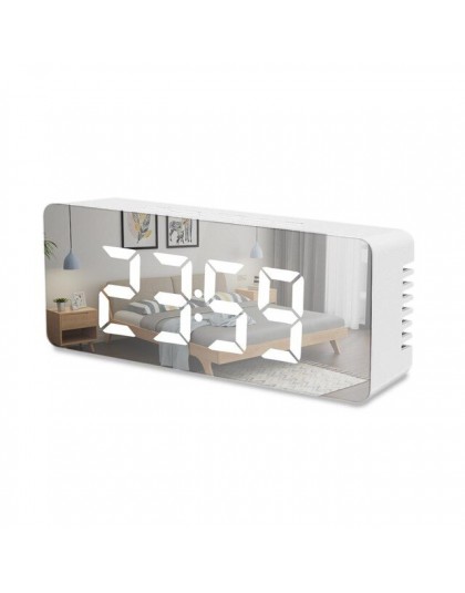Wielofunkcyjny lustrzany budzik led zegar wyświetlacz temperatury z funkcją drzemki duży zegar cyfrowy USB ładowanie zegar dekor