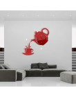 Kreatywny DIY akrylowe filiżanka kawy czajniczek 3D zegar ścienny dekoracyjne kuchnia zegary ścienne salon jadalnia Home Decor z