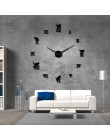 3D duży zegar ścienny DIY duży nowoczesny bez ramy Home Decor kot duży zegar lustro do sypialni salon kocięta Kitty dekoracje śc