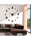 3D duży zegar ścienny DIY duży nowoczesny bez ramy Home Decor kot duży zegar lustro do sypialni salon kocięta Kitty dekoracje śc