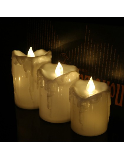3 sztuk/zestaw elektryczna świeca led migotanie bezpłomieniowe świece pieńkowe herbata lampa światła na rocznicę ślubu urodziny 