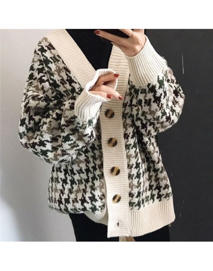Nowy jesień Plaid sweter, kobiet średnich i długich luźny i leniwy styl z dzianiny kurtka, koreańska wersja sweter z dzianiny