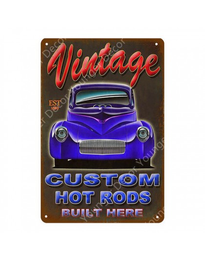 Vintage Hot Rods Bus Car metalowe tabliczki amerykański autobus kampery plakat Pub Bar garaż strona główna dekoracyjna ściana ar