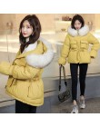 Vielleicht 2019 nowe koreańskie futro z kapturem kurtki parki kurtka zimowa kobiety krótki styl związywane ciepły gruby szczupły