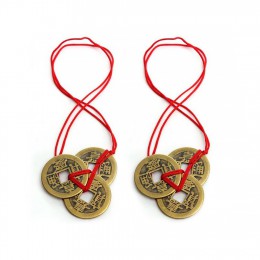 2 sztuk chiński feng shui monety znaczące Fortune monety z czerwony struny do bogactwo i szczęście kolorowe