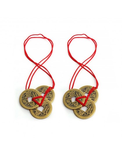 2 sztuk chiński feng shui monety znaczące Fortune monety z czerwony struny do bogactwo i szczęście kolorowe