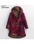 Versear kurtka damska pluszowy płaszcz kobiety wiatrówka ciepła odzież zimowa kwiatowy Print z kapturem kieszenie Vintage płaszc