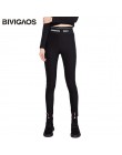 BIVIGAOS 2019 kobiety jesień nowe wysokiej talii litery czarne legginsy Skinny Slim elastyczne spodnie ołówkowe Sport Sexy Leggi