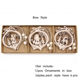 12 sztuk/pudło Vintage Hollow boże narodzenie drewniane ozdoby wiszące dekoracje na przyjęcie świąteczne ozdoby choinkowe wisząc