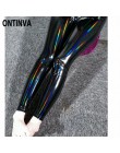Damskie legginsy wyglądające na mokre PU skórzane legginsy czarne szczupłe długie spodnie damskie M L XL XXL wysokiej talii Wetl