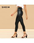 SHEIN Modern Lady Crop czarne powlekane upraw legginsy poliestrowe kobiety jesień zwykły Casual rozciągliwe spodnie Streetwear s