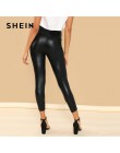 SHEIN Modern Lady Crop czarne powlekane upraw legginsy poliestrowe kobiety jesień zwykły Casual rozciągliwe spodnie Streetwear s