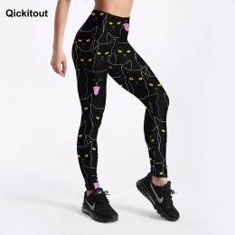 Qickitout Summer Style Fitness damskie legginsy czarne śliczne koty legginsy z nadrukiem Slim legginsy treningowe Ankel długość 