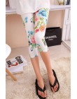 CUHAKCI spodnie z nadrukiem damskie wysokiej jakości Capris z wysokim stanem kwiatowe damskie legginsy Fitness siódme elastyczne