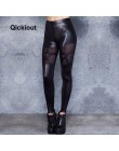 Qickitout damskie legginsy z wysokim stanem spodnie skórzane czarne seksowne kostiumy gwiazdy doszywana siatka damska spodnie wi
