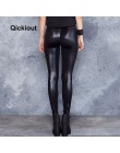 Qickitout damskie legginsy z wysokim stanem spodnie skórzane czarne seksowne kostiumy gwiazdy doszywana siatka damska spodnie wi