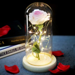 Piękna róża wieczna Eternelle LED Light piękna i bestia wzrosła w szklanej kopule na prezent urodzinowy matki walentynki