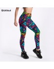 Qickitout lato nowy Arriaval kolor pióra 3D drukowane kobiety Sexy Fitness Activewear elastyczne spodnie ze średnim stanem Drop 