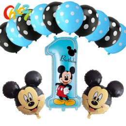 13 sztuk niebieski dla chłopca balony urodzinowe Mickey Mouse dekoracje świąteczne numer 1 2 3 rok baby shower hel Dot lateks ba