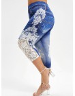 ROSEGAL Plus rozmiar Capri koronkowy panel legginsy z nadrukiem Push Up 3D elastyczny, wysoki stan kobiet obcisłe spodnie fitnes