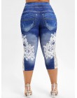ROSEGAL Plus rozmiar Capri koronkowy panel legginsy z nadrukiem Push Up 3D elastyczny, wysoki stan kobiet obcisłe spodnie fitnes