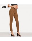 SHEIN Brown eleganckie biuro Lady jednokolorowa zamszowa Skinny legginsy 2018 jesień Highstreet odzież robocza spodnie damskie s