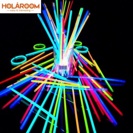100 sztuk Party lampa fluorescencyjna kije bransoletki naszyjniki Neon na wesele Glow Sticks jasne kolorowe Glow Sticks